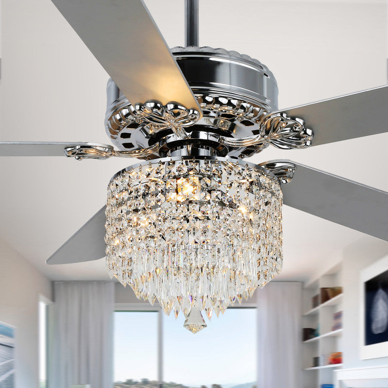 DC2017-BellaDepot 52" Luxury Crystal Chandelier Ceiling Fan with Remote and 3 Lights, Large Size Ceiling Fan
