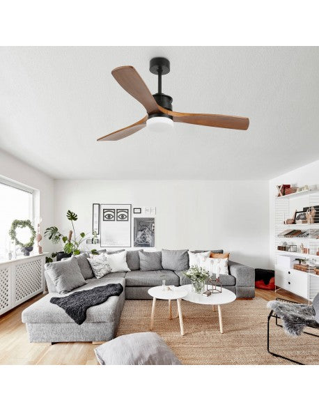 DC5210-BellaDepot 52" 3 Wooden Blades Ceiling Fan with Remote and LED Light Kit Included, 6-speed Reversible Ceiling Fan