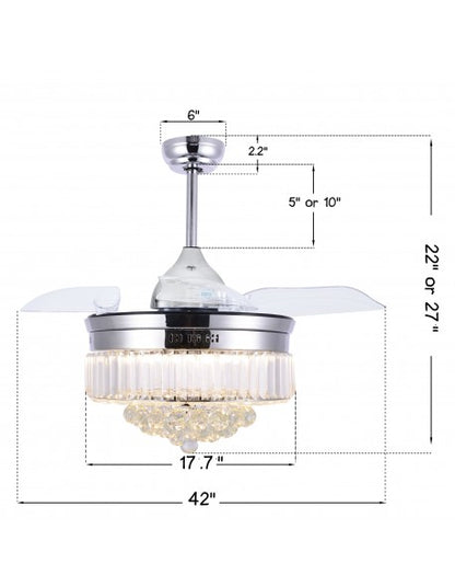 Bella Depot 42" Crystal Chandelier Ceiling Fan with LED Light and Remote
