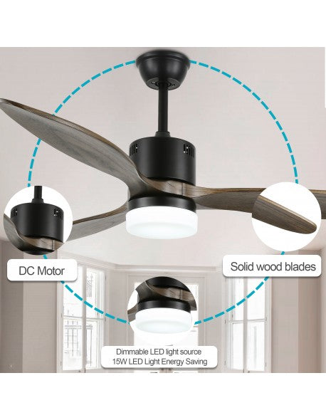 52 in. Classic Reversible Ceiling Fan with LED Light and Remote, 3 Blades, 6 Speeds