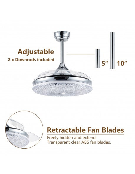 42 in. Modern Retractable Invisible Ceiling Fan with LED Light and Remote (3-blade)