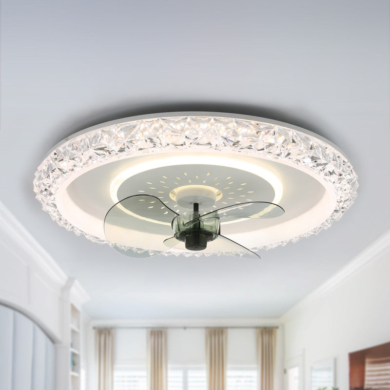 DC2007-BellaDepot 19.5" Crystal Flush Mount Reversible Ceiling Fan with LED Light Kit Included and Remote