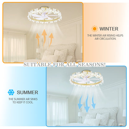20 in. Bladeless Low Profile White Crystal Bedroom Ceiling Fan with Dimmable Light and Remote