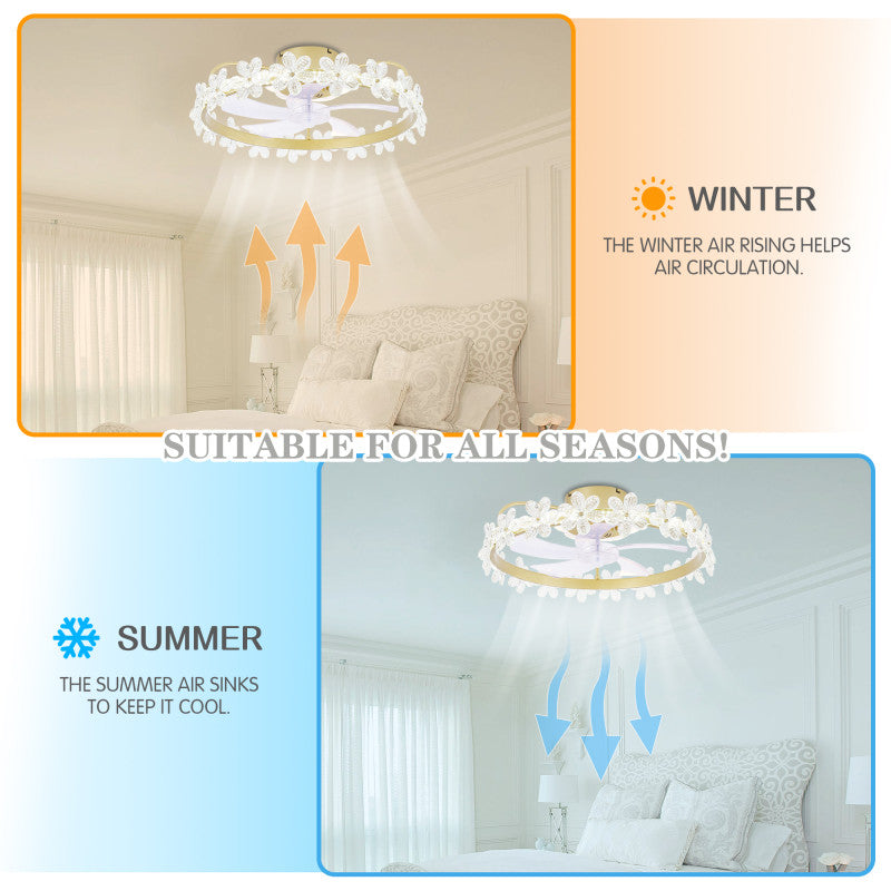 DC2202-BellaDepot 20.6" Crystal Flower Low Profile Reversible Ceiling Fan with LED Light Kit Included and Remote