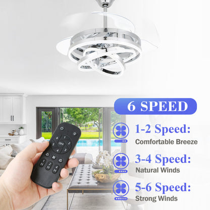 42" Indoor Modern Retractable LED Ceiling Fan with Remote Control and Dimmable Light