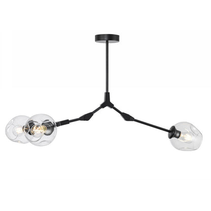 Modern Design Full-angle Adjustable 3-Light Branching Bubble Ball Matte Black Pendant Light with Clear Glass Shades