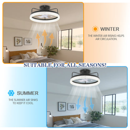 Low Profile DC Motor Black Ceiling Fan with Dimmable Lights and Smart App Remote Control