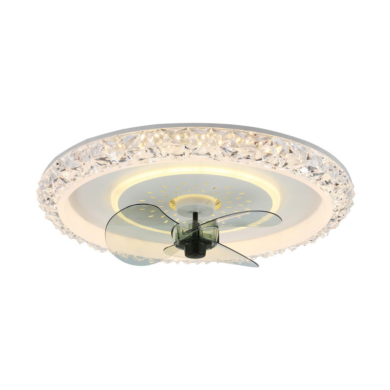 DC2007-BellaDepot 19.5" Crystal Flush Mount Reversible Ceiling Fan with LED Light Kit Included and Remote