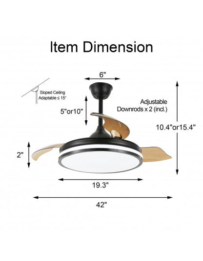 42 in. Dimmable LED Ceiling Fan with Retractable Blade and Remote Control