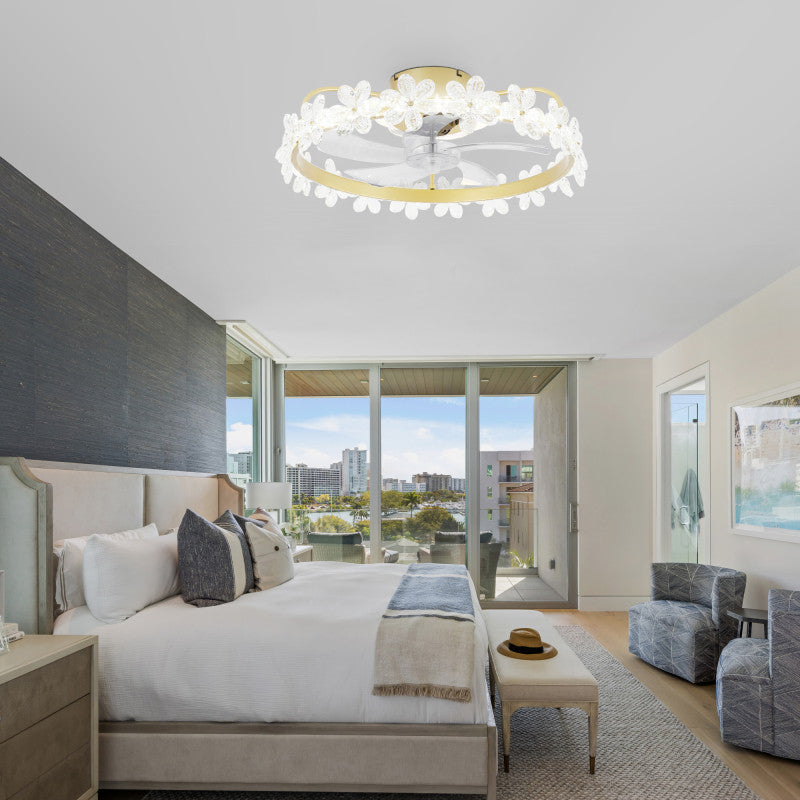 DC2202-BellaDepot 20.6" Crystal Flower Low Profile Reversible Ceiling Fan with LED Light Kit Included and Remote