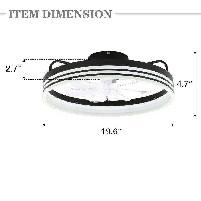 DC2003-BellaDepot 20" Black/Gold/White Modern Style Low Profile Dimmable Ceiling Fan with Remote and LED Light Kit Included