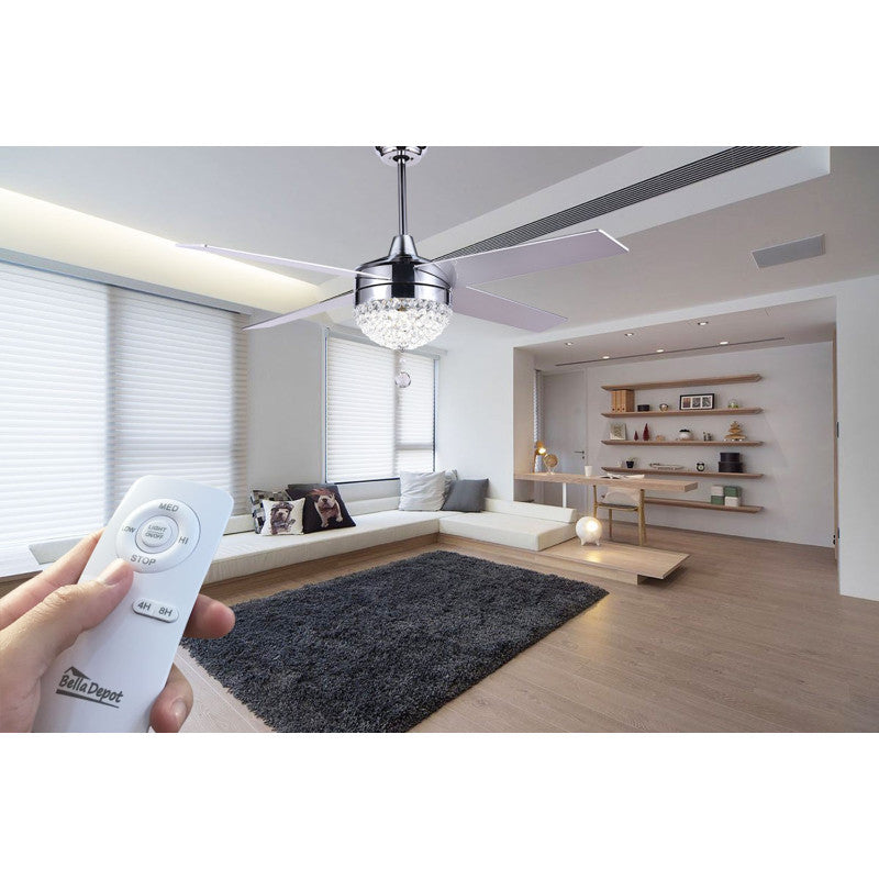 Modern Crystal Ceiling Fan With LED Light, Remote Control, Reversible