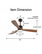DC5210-BellaDepot 52" 3 Wooden Blades Ceiling Fan with Remote and LED Light Kit Included, 6-speed Reversible Ceiling Fan